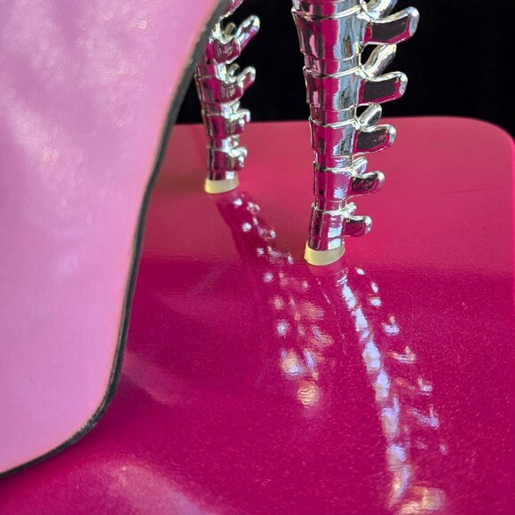 Pink glittery spiked skeleton stiletto heels US size 7 - Picture 4 of 7